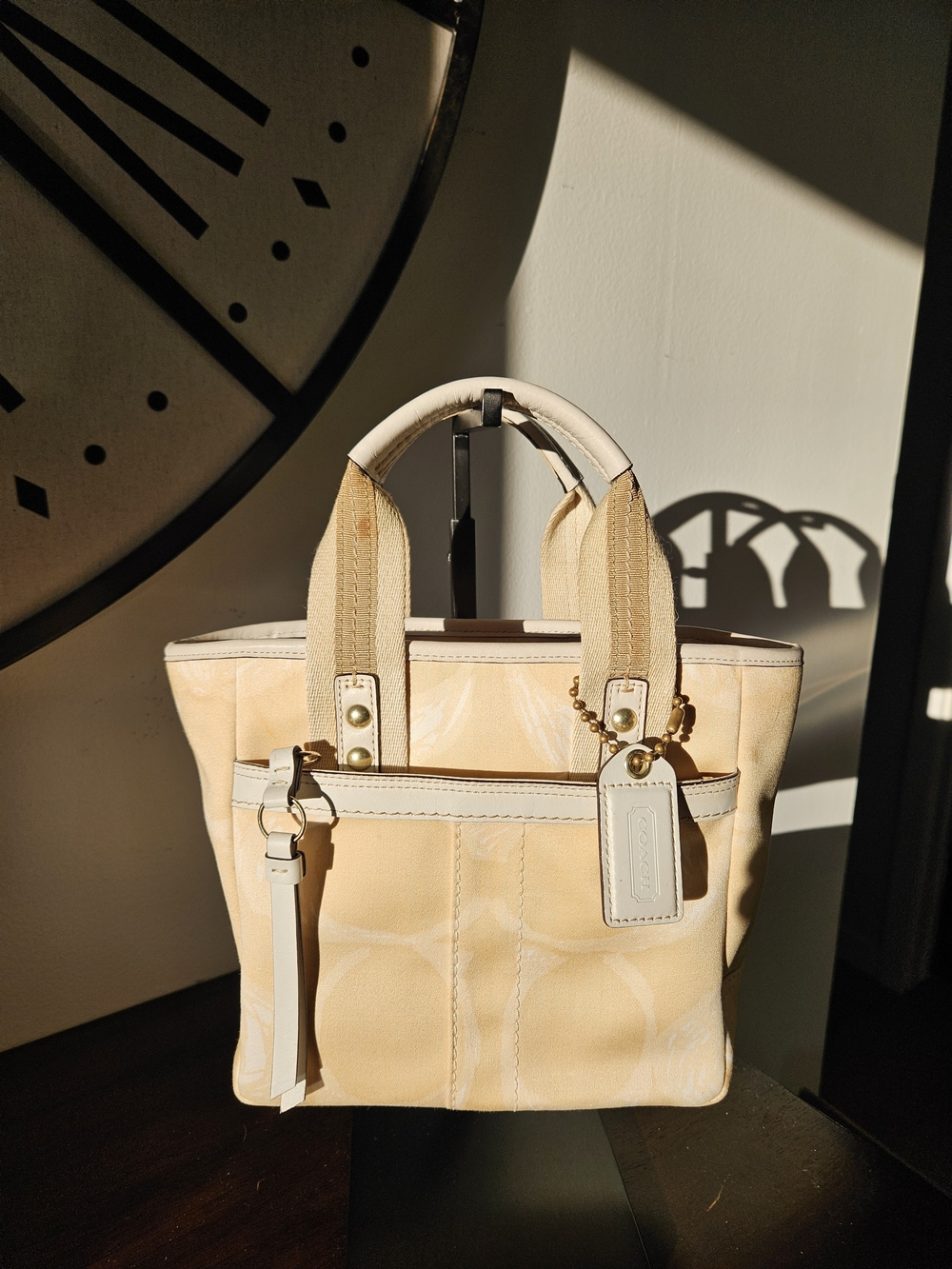 Coach Cream and Beige Signature Canvas Mini Tote